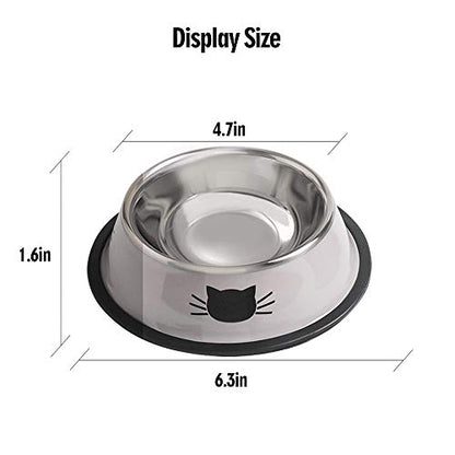 Rapsrk Stainless Steel Cat/Dog Bowls with Rubber Base Non-Slip Kitten/Rabbit/Puppy Dish,Pets Feeder Bowl and Water Bowl