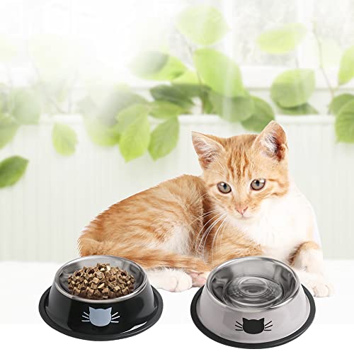 Rapsrk Stainless Steel Cat/Dog Bowls with Rubber Base Non-Slip Kitten/Rabbit/Puppy Dish,Pets Feeder Bowl and Water Bowl