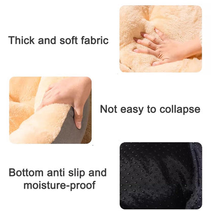 NeoStyle Calming Dog and Cat Bed,Indoor High Cushion Dog Bed, Round Fluffy Pet Bed, Cozy Plush Cuddly Dog Bed, Cute Cartoon Soft Bed, Size for Puppies and Cats(Khaki, M(60 * 50 * 15cm))