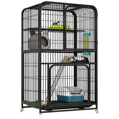 NeoStyle Large Cat Cage 4 Tier,Cat Cage Playpen Box Crate Kennel for Indoor Cats with Doors & Detachable Tray & Ladders & Wheels (Black(76 * 54 * 136cm))