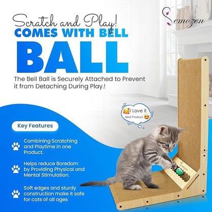 Semozen Cat Scratcher, Cat Scratching Post, Cardboard Cat Scratching Board with Ball Toy, Large Vertical L Shape Cat Scratcher Scratch Pads Cat Toys for Indoor