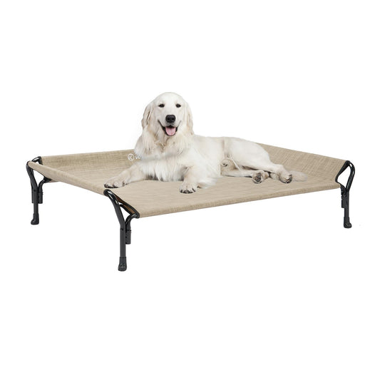 Veehoo Cooling Raised Dog Bed, Guardrail Elevated Dog Bed, Chewproof Dog Bed Frame with Washable & Breathable Teslin Mesh, Non-Slip Dog Sofa Bed Cot for Indoor & Outdoor, X Large, Beige Coffee