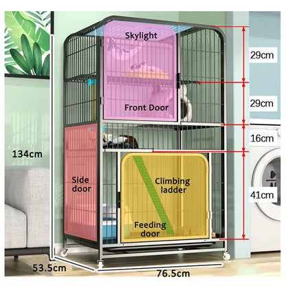 NeoStyle Large Cat Cage 4 Tier,Cat Cage Playpen Box Crate Kennel for Indoor Cats with Doors & Detachable Tray & Ladders & Wheels (Black(76 * 54 * 136cm))