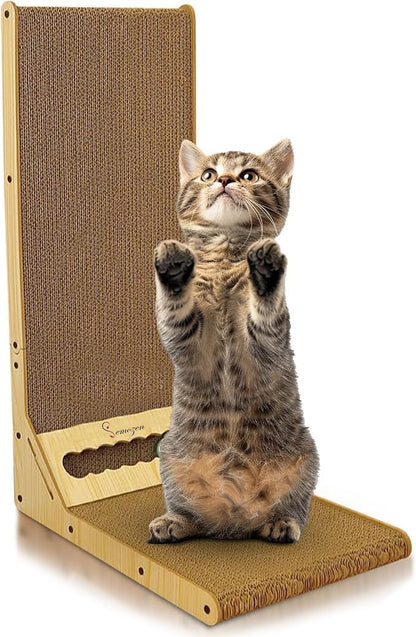 Semozen Cat Scratcher, Cat Scratching Post, Cardboard Cat Scratching Board with Ball Toy, Large Vertical L Shape Cat Scratcher Scratch Pads Cat Toys for Indoor