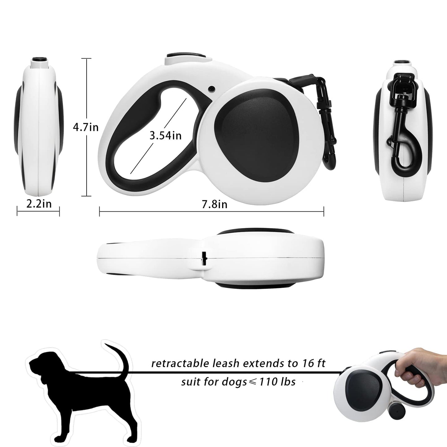 DOEL Retractable Dog Leash, Dispenser and 5M Strong Nylon Tape， Heavy Duty Walking Dog Leashes for Up to 50KGS 360° Tangle-Free Reflective Leash for Large Dogs