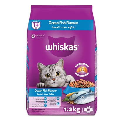 Whiskas Ocean Fish Dry Cat Food, Bag of 1.2Kg, for Adult Cats 1+ Years, Complete Nutrition and Great Taste Cat Dry Food