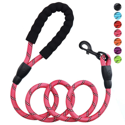 Petmegoo 5ft 1/2in Strong Pink Dog Leash for Large Dogs & Medium Size Dogs - Highly Reflective Heavy Duty Dog Rope Leash with Soft Padded Anti-Slip Handle- for 18-120 lbs Dogs