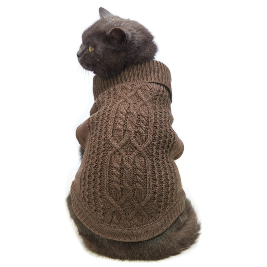 ELECDON Cats Knitted Sweaters, Cat Sweater Turtleneck Knitted Sleeveless Cat Clothes Warm Winter Kitten Clothes Outfits for Cats or Small Dogs in Cold Season (Brown M)