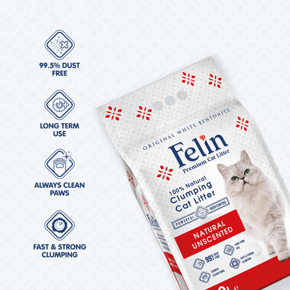 Teo Premium Pet Supplies Felin Cat Litter Clumping 100% Natural Bentonite, Clumping 99.5% Dust Free, Forever Fresh, Pet-Friendly, Fighting with Odors Natural/Odorless Scented (10 L)