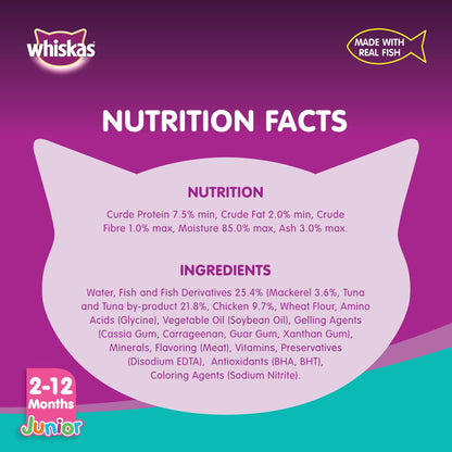 Whiskas Junior Tuna in Jelly, Wet Kitten Food Pack of 48x80g, for Kittens from 2 to 12 months, for a Complete Nutrition