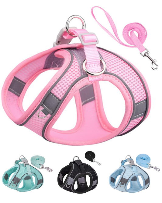 SOLMOONY Dog Harness Small Medium Large Dogs No Pull, Puppy Harness & Leash Set, Puppy Harness Small Dogs, Step in Harness Small Dogs, Small Dog Harness, mesh Dog Harness. (Pink, S)(JJSS032)
