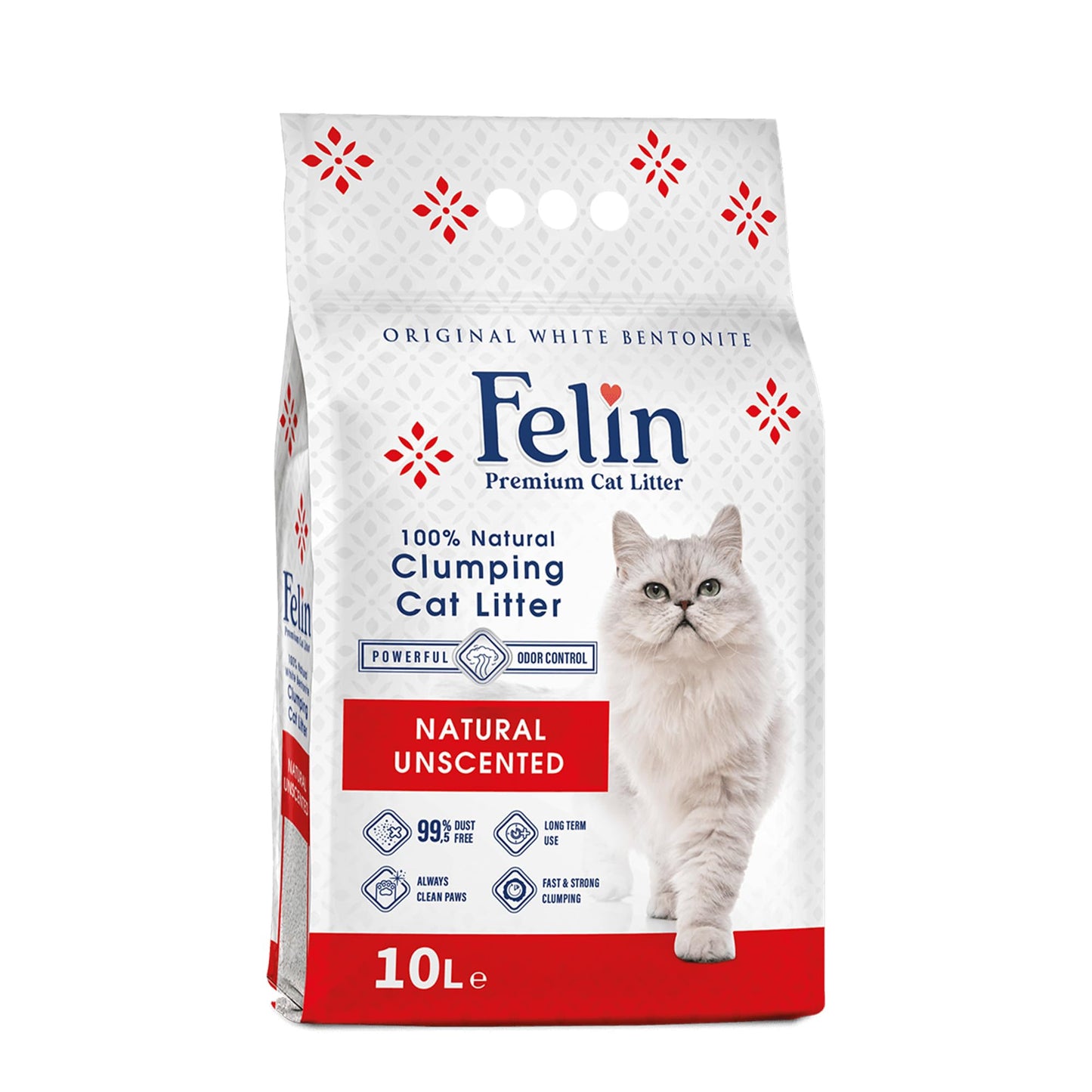 Teo Premium Pet Supplies Felin Cat Litter Clumping 100% Natural Bentonite, Clumping 99.5% Dust Free, Forever Fresh, Pet-Friendly, Fighting with Odors Natural/Odorless Scented (10 L)