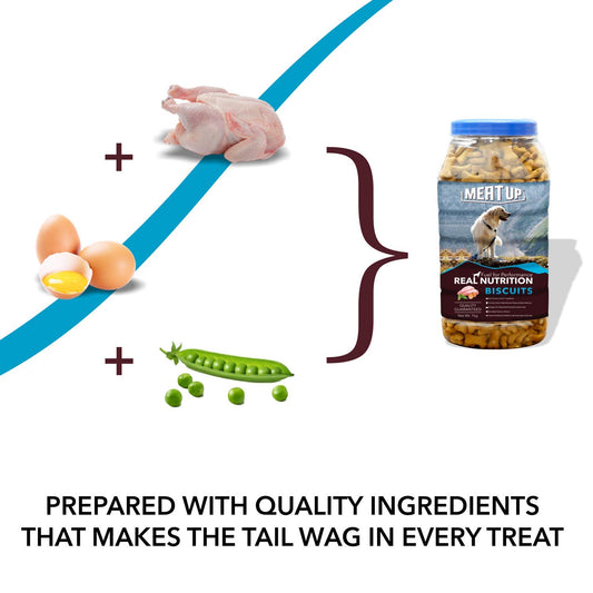 Meat Up Dog Treat Biscuits, Real Chicken, 1 Kg, (Buy 1 Get 1) Total 2 Kg| Prevents Tartar Build-Up, No Artificial Colors, Healthy Skin & Coat, Perfect For Training & Rewarding | For Puppy & Adult Dog