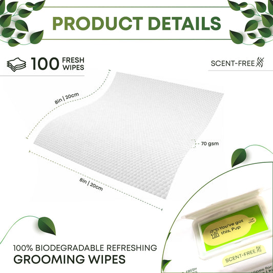 SAWA Dog Wipes, 100 Pcs Thick Plant Based Cat Grooming Wipes For Easy Use on Paws, Body and Bum, Unscented pet wipes