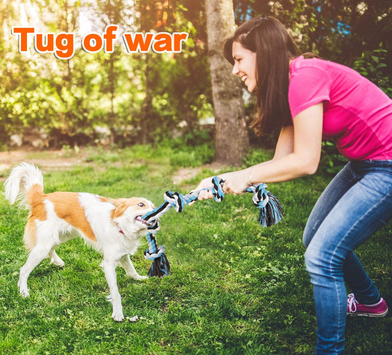 BMAG Dog Rope Toys for Aggressive Chewers, Interactive Heavy Duty Dog Toys for Medium Large Dogs, Tough Twisted Rope Toy with 5 Knots
