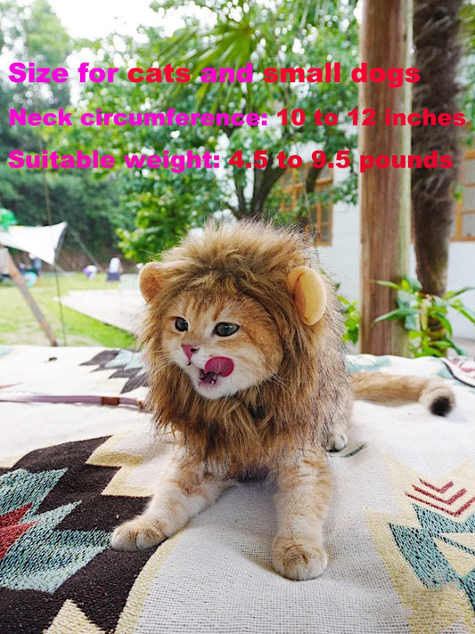 RosyLife Lion Mane Wig for Cat Costume Pet Adjustable Washable Comfortable Fancy Lion Hair Cat Clothes Dress for Halloween Christmas Easter Festival Party Activity (Brown)