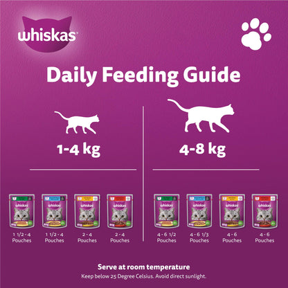 Whiskas Mixed Favorites Wet Cat Food Pack of 12x80g, Chicken, Tuna, Oceanfish, and Beef Liver Wet Food Pouches