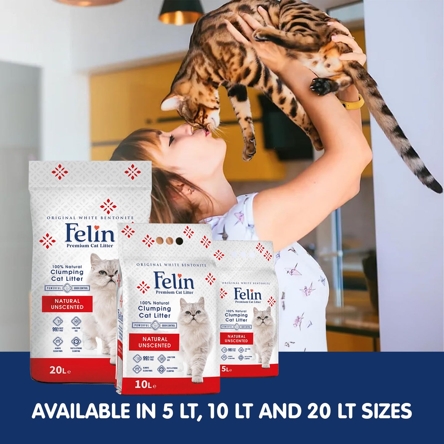 Teo Premium Pet Supplies Felin Cat Litter Clumping 100% Natural Bentonite, Clumping 99.5% Dust Free, Forever Fresh, Pet-Friendly, Fighting with Odors Natural/Odorless Scented (10 L)