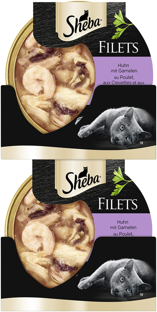 Sheba Cat-Food Chicken with Shrimp & Tuna Filets, from Natural-Chicken Breast, Wet Food made for Reliable Consumption, Enriched - the Necessary Nutritional Requirements, Pack of 16x60g