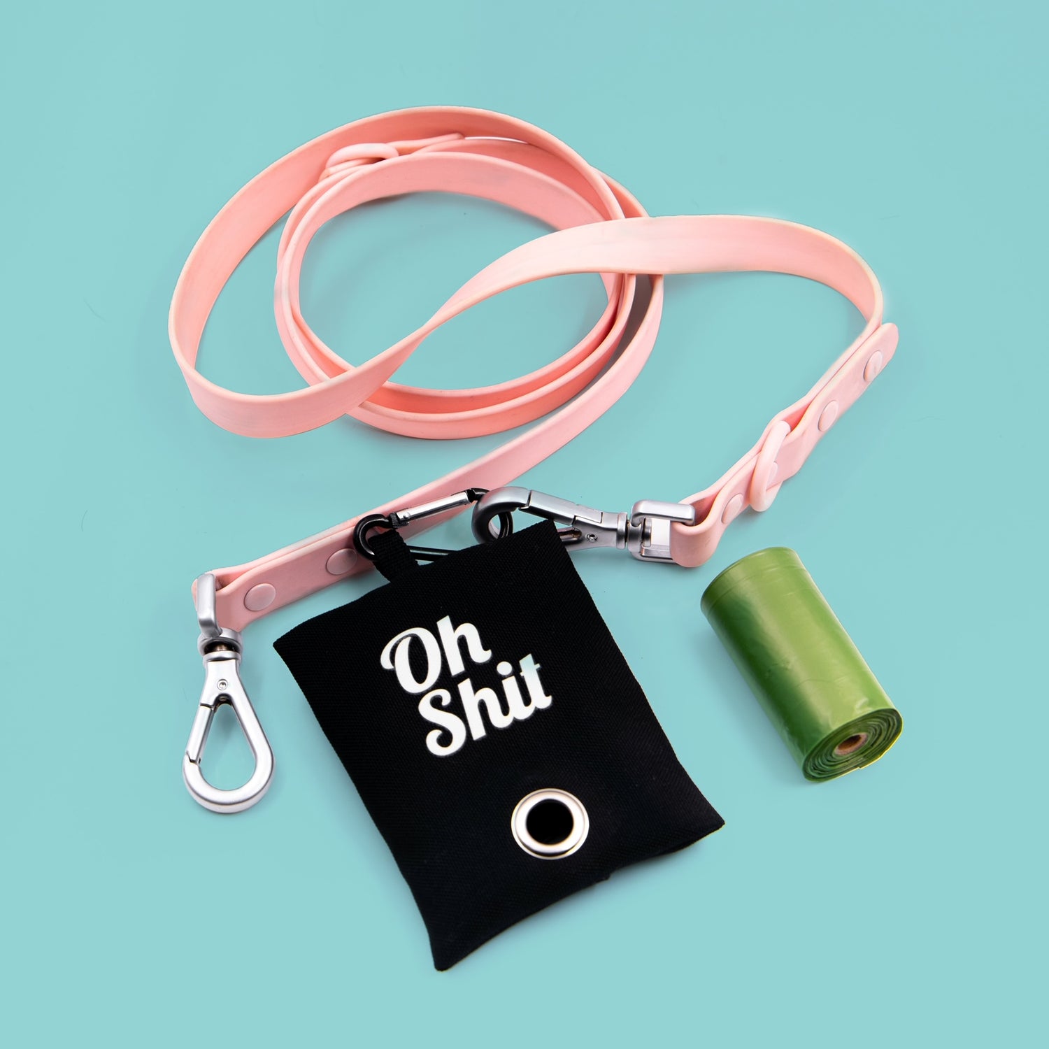 This pouch makes the hard part of your walks in the park more fun. Say goodbye to your cracked, plastic bag holder, and swap it out with this Oh Shit! Poop Bag / Pouch. The pouch can hold two standard size rolls of bags or one roll of bags and some treats or other smallish items.