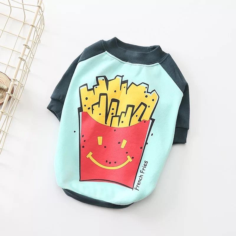 The "French Fries" Shirt is the perfect outfit to reflect you dog's love for food. While they are not advised to have fries, they can still express their love for them. Spoil your dog with this cute, easy to wear shirt. Its lightweight makes it breathable and comfortable to wear even in summertime, which makes it a perfect everyday wear for your walks in the park or even when you are both chilling home. Great for small and medium sized dogs as well as cats. The soft knit is made of 100% cotton. 