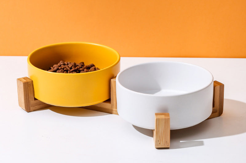 The perfect choice for making food and water readily accessible for your cat or dog. A strong and sturdy wooden stand holds these two round-shaped bowls. Available in different pastel colors to fit perfectly within your kitchen’s design.